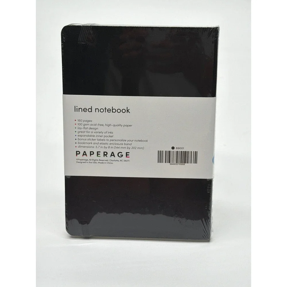 Paperage Lined Notebook Black Hardcover Journal 160 Pages 100gsm‎ 5.7x8in 89001